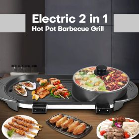 Portable 2 in 1 Non-Stick Electric Grill Pan Hot Pot Korean BBQ for Indoor Outdoor Use
