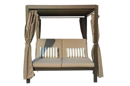 Direct Wicker Steel Rattan Lounger With Shade and Curtain Round Tube Version and Adjustable Back Outdoor Daybed