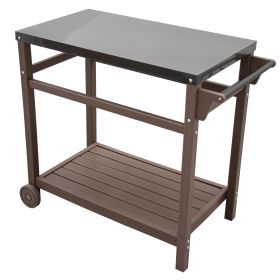 Outdoor Prep Dining Table; Movable Pizza Oven Stand;  Stainless Steel Patio Bar Cart; Patio Grilling Backyard BBQ Grill Cart