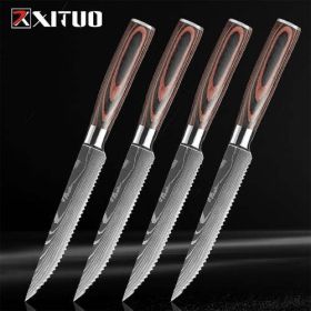 XITUO Damascus steel steak knife g10 handle knife set home dinner