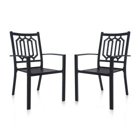 MEOOEM Patio Dining Chairs Set of 2 Outdoor Metal Stackable Arm Chairs for Backyard Garden Backyard Deck, Black