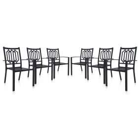 MEOOEM Patio Dining Chairs Set of 6 Outdoor Metal Stackable Arm Chairs for Backyard Garden Backyard Deck, Black