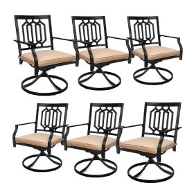 Outdoor Swivel Chairs Set of 6 Patio Metal Dining Rocker Chair with Cushion Surports 300 lbs for Garden Backyard Poolside,Black