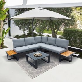 8 Pcs Patio Aluminum Conversation Sets;  Outdoor Sectional Couch Furniture;  with Cushions and Coffee Table; for Backyard Garden